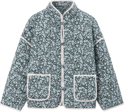 Muchpow Quilted Puffer Jacket for women Floral Printed Lightweight Cropped Button Down Outerwear with Pockets