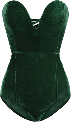 Women's Vintage Velvet Bodysuit Deep V Strapless Sexy Cross Back Bodycon Jumpsuit Sexy Bodysuit Tube Top Green Medium