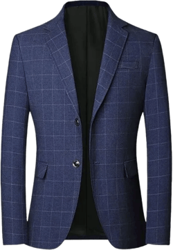 Autumn Winter Men Blazer Solid Color Lapel Buttons Suit Jacket Medium Navy Blue