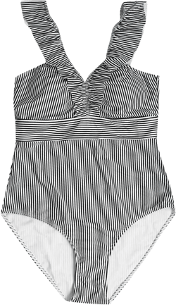 Womens One-Piece Swimsuits Ruffle V Neck Striped Bathing Suits Slimming Tummy Control Monokini Swimwear for Women X-Large Black