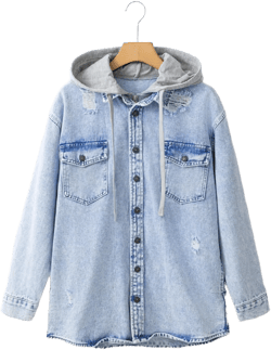 KevaMolly Womens Denim Jacket Long Sleeve Oversized Contrast Hooded Denim Jacket Pocket Casual Daily Coat