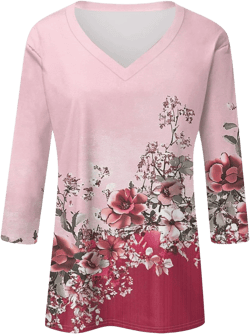 Women's Spring Long Sleeve Tunics Tops Dressy Casual V Neck Work Shirts Business Casual Fashion Blouses #19pink Medium
