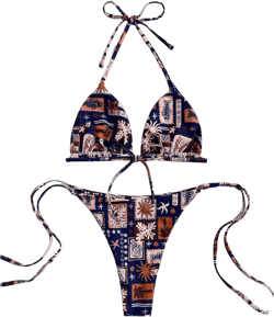 Women's 2 Piece Boho Bikini Sets Tropical Graphic String Bathing Suit Swimsuit Large Multicolor