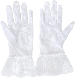 Deceny CB Short Lace Gloves for Women Wrist Length Floral Gloves for Wedding White