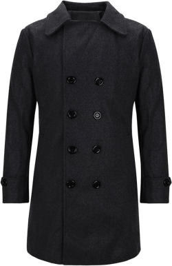 Men's Premium Wool Blend Trench Coat Classic Double Breasted Long Pea Coat Winter Notched Collar Windbreaker Overcoat Black Large