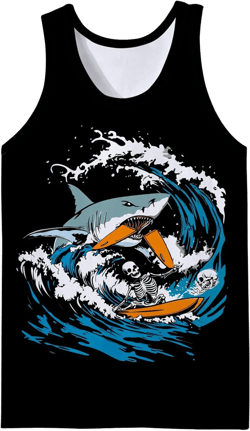 Mens Cotton Tank Tops Funny Graphic Beach Summer Sleeveless Muscle Tank Top Large Black Sharka