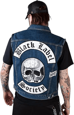 Black Label Society Skull Patches BLS Men Motorcycle Denim Vest X-Large Blue - Denim Vest