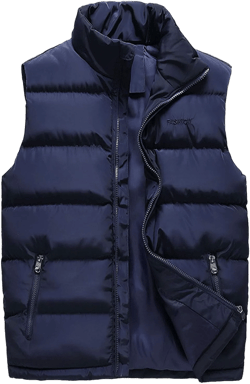 Flygo Men's Stand Collar Winter Warm Thick Quilted Padded Puffer Down Vest Medium Navy