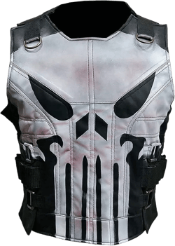 Men's Skull Logo War Tactical Leather Vest Biker Style Leather Vest Jacket | Jon Bernthal Season 2 Black Faux Leather Vest