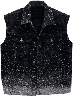 Mens Denim Vests Sleeveless Party Rhinestones Button Down Jean Vest Jackets Large Black