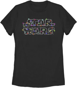 Women's Star Wars: A New Hope Christmas Logo String Lights  T-Shirt - Black - 2X Large