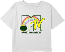 Girl's MTV St. Patrick's Day Pot Logo Crop T-Shirt - White - Large