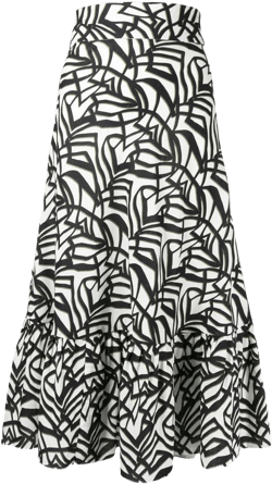 geometric-print ruffle midi skirt 