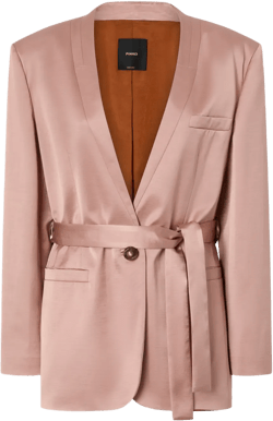 Satin Formal Blazer With Belt In Rosy Cloud