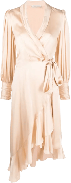 asymmetric wrap silk midi dress