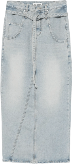 belted denim maxi skirt