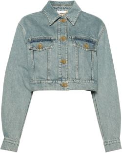Teddy Bear-buttons cropped denim jacket