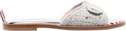embossed-button tweed flat sandals