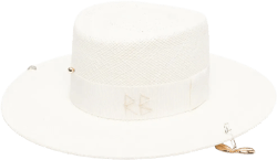 chain-embellished boater hat