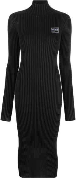 logo patch ribbed midi dress