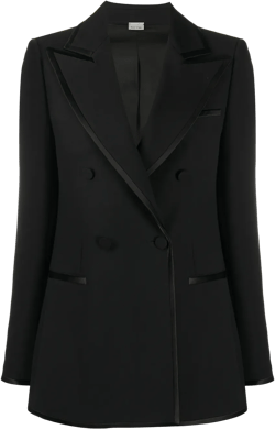 Woolen And Silk Double-breasted Jacket In Black