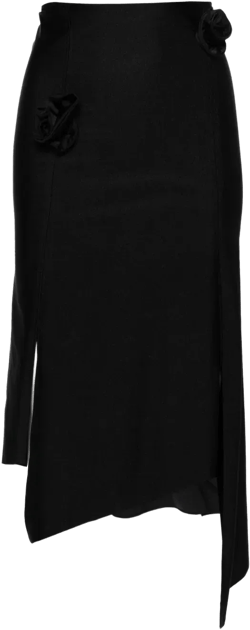 floral-appliqué asymmetric midi skirt