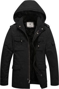 WenVen Men's Winter Coat Warm Puffer Jacket Hooded Winter Puffer Jacket Black L