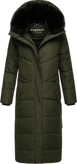 Extra Long Quilted Winter Jacket for Women with Detachable Hood | Puffy Coat in Calf-Length | Hingucker XIV XS-5XL 3X-Large Dark Olive