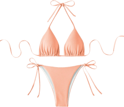 Women's Sexy Ribbed Bikini Sets Strapy Tiny Bikini Swimsuits Tie Side Triangle Bathing Suits Summer Sexy Beach Suit