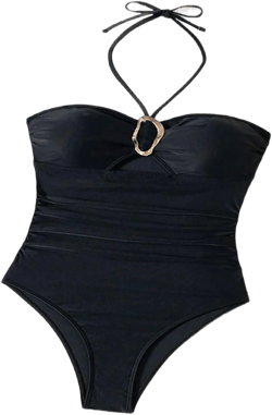 Women's Standard Buckle Up One Piece Bandeau Swimsuit with Cut Out Neckline Bathing Suits Swimwear Black Small