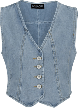 Women's Denim Vest - Adjustable Waist Jean Vest - Premium Washed Denim Sleeveless Jacket - Casual and Party Wear