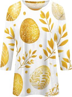 Womens 3/4 Sleeve Shirts Easter Cute Print Loose T Shirt Round Neck Plus Size Tees Blouses Fashion Casual Tops