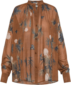 Silk and Cotton Voile Bohemian Shirt - Cacao