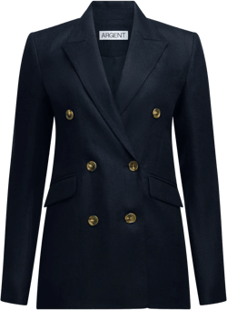 Double-Breasted Blazer in Basket Weave Linen | Midnight