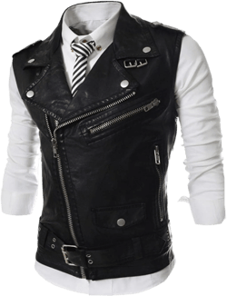 Men's Faux Leather Vest Slim Fit Motorcycle Vest V Neck Zipper Vest Vintage Club Biker Vest Small Black
