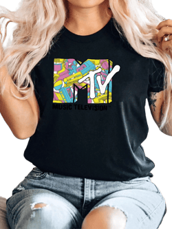 100% Cotton MTV Tape Cassette Collage Logo Men's T Shirt 80's Walk Headphones Music Versatile Designer Clothes Graphic Fashion Stretched Soft Unisex For Women Stylish Streetwear Print Round Neck Short Sleeve Casual Slightly Homme Summer Comfortable Breathable Top For Everyday Wear