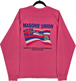 Vintage Hawaii Masons Union Pink Long Sleeve Cotton Tee Shirt Size XL