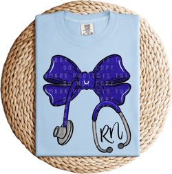 Royal Blue Stethoscope Bow Graphic Tee