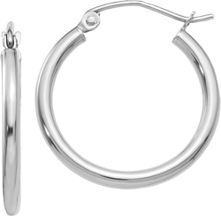 14Karat White Gold Polished 2mm Lightweight Tube Hoop Earrings