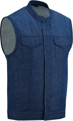 DM Men's Blue Rough Rub-Off Raw Finish Denim Vest