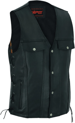 DS Men's Black Leather Vest with Side Laces and Smart Access Pockets