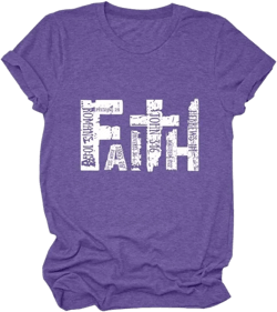 Christ Faith Shirt for Women, Cross Graphic Tees T Shirts, Bible Verse Shirt, O-Neck Short Sleeve Casual Tops Purple Large