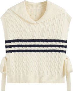 Cable Knit Collar Striped Knotted Vest