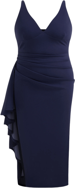 V-neck Asymmetrical Ruffle Hem Maxi Dress Curve & Plus