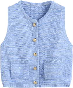 Cotton-blend Round Neckline Pocket Knitted Vest