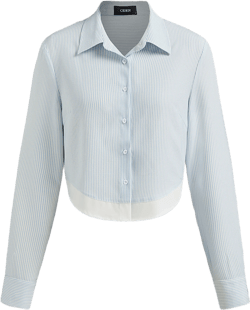 Collar Stripe Two Tone Crop Shirt