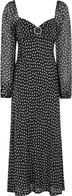 spot-print midi dress