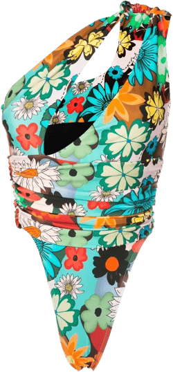 floral-print one-shoulder swimsuit
