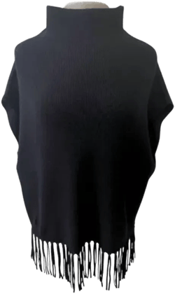 Fringe Poncho In Black