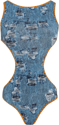 denim-print swimsuit